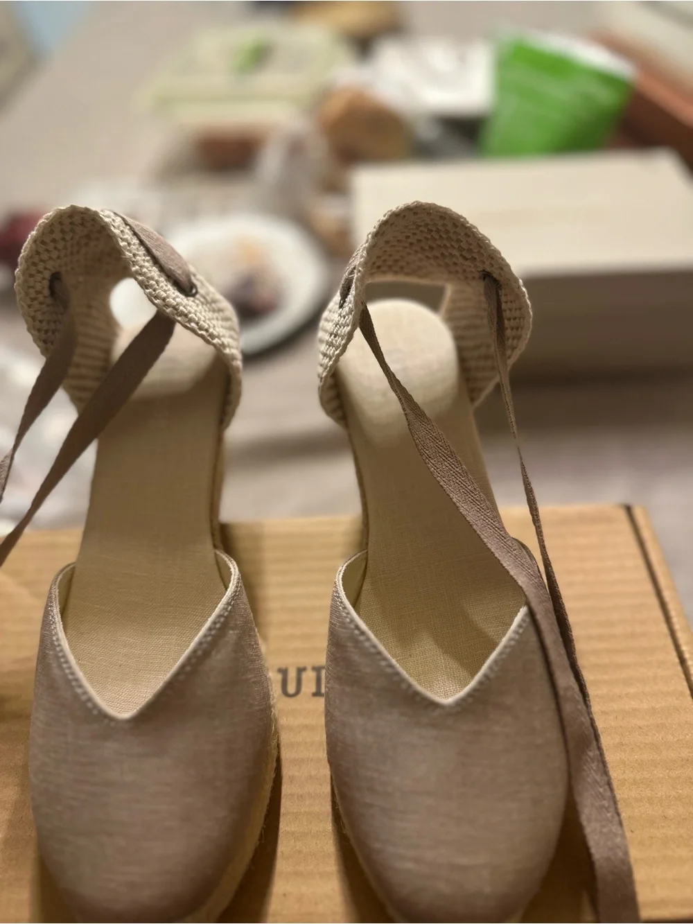 Soludos Natural Beige Espadrille Wedge with Ankle Tie